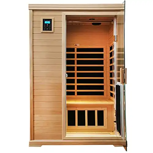 LTCCDSS 2 Person Infrared Sauna, Hemlock Wooden Far Infrared Sauna for Home, with 1750W, 9 Low EMF Heaters 2 Bluetooth Speakers, 1 LED Reading Lamp and 2 Color Lights Sauna Room