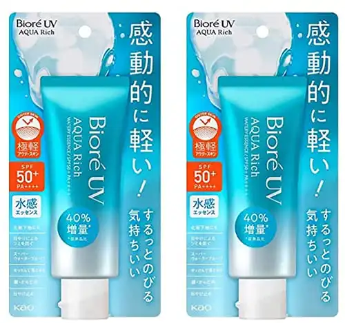 Biore SPF 50 UV Aqua Rich Watery Essence Sunscreen Lotion, 2 Pack