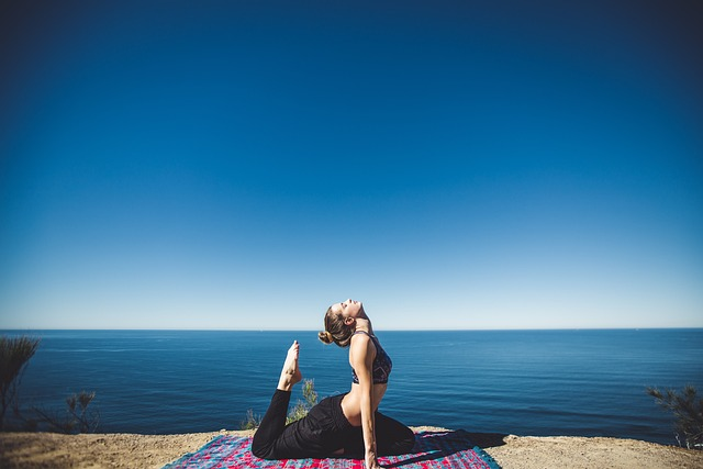 woman, yoga, coast